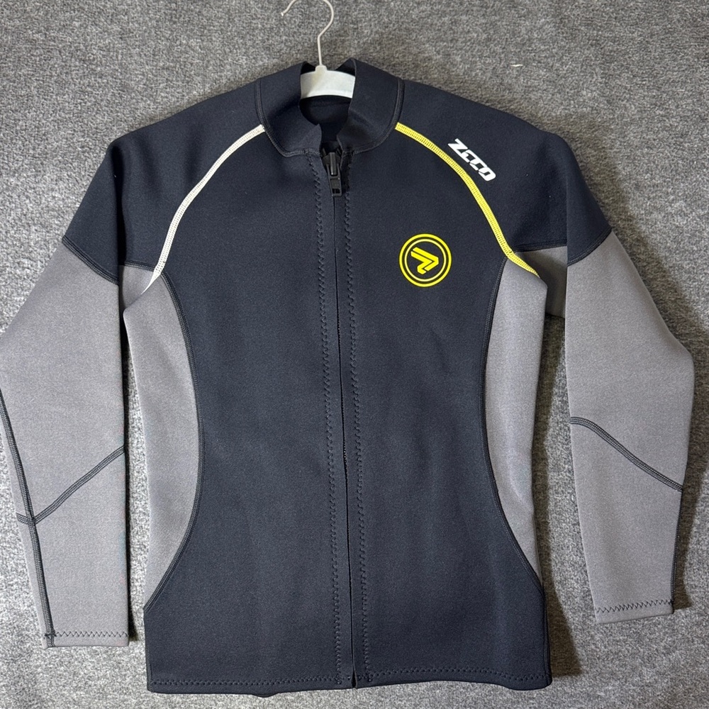 ZCCO‎ 1.5mm Neoprene Wetsuit Jacket Top Zip Front Black Gray Yellow unisex Med